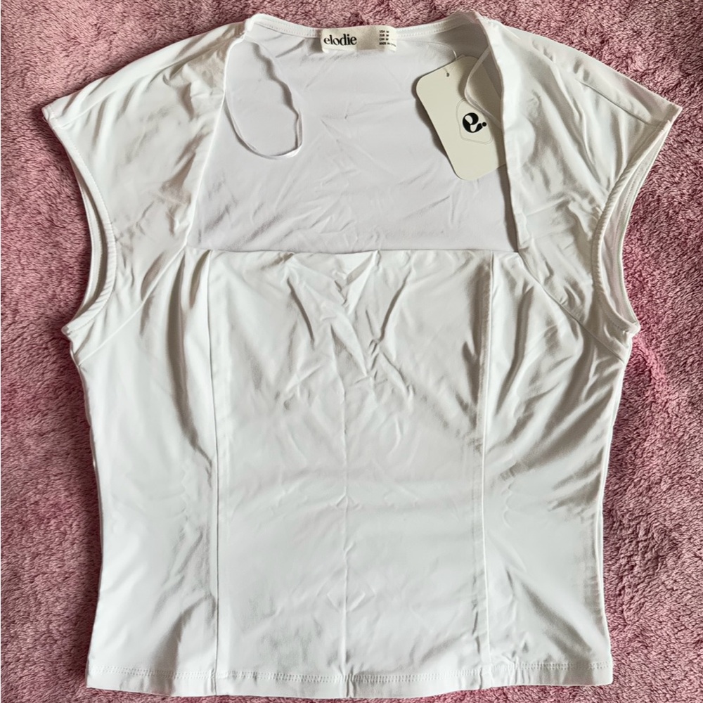 Elodie White Square-Neck Cap Sleeve Tank Top